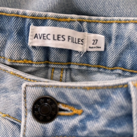 Avec Les Filles High Rise Jeans 27 Slit Hem Straight Leg Distressed - Picture 6 of 8